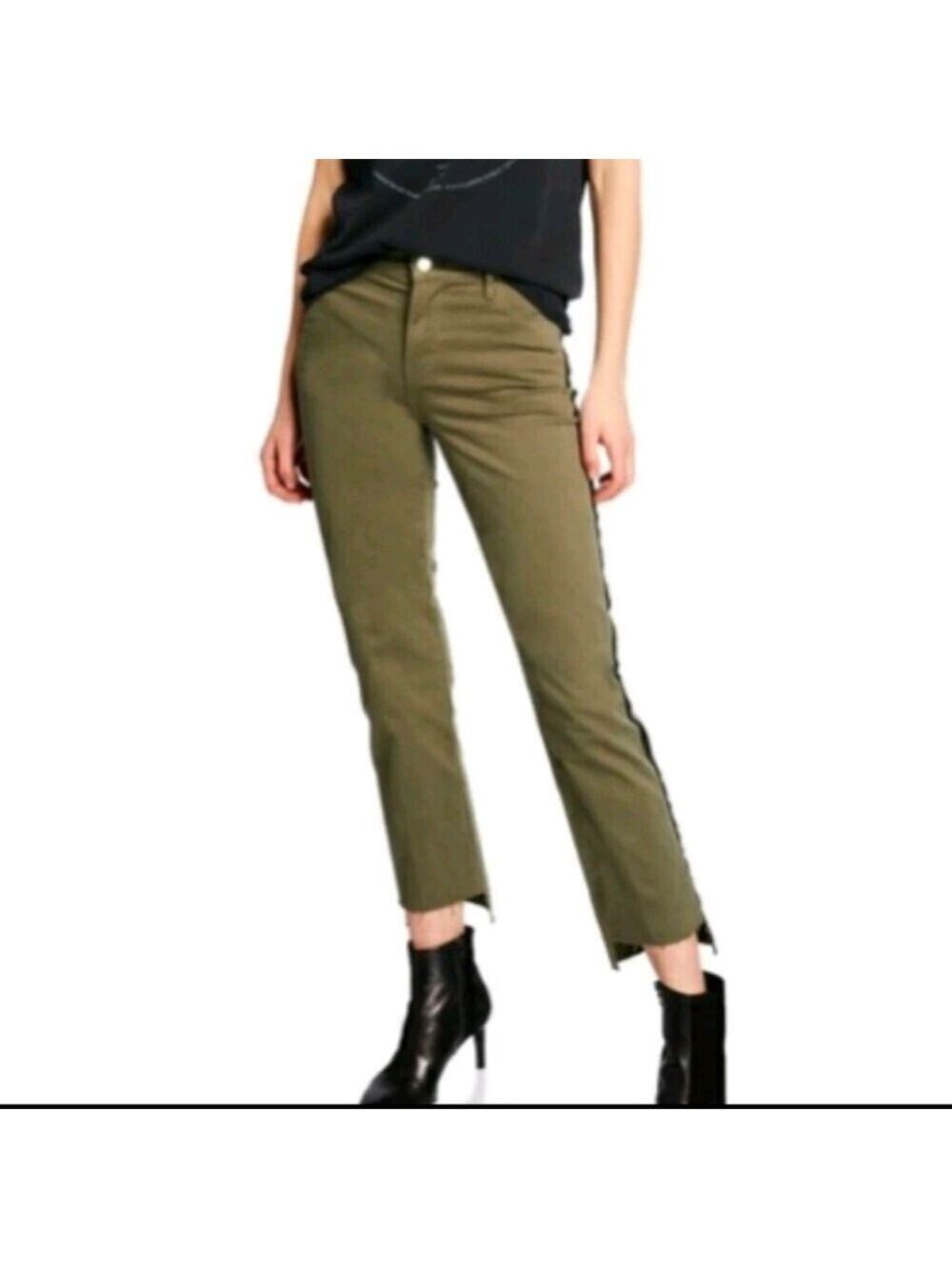 Frame - Le High Straight Raw Stagger Tuxedo Tape Pants in Army Green Size 27